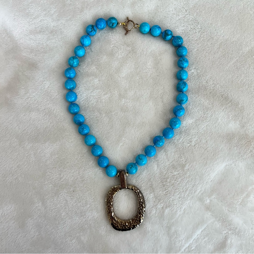 Simon Sebbag Blue Beaded Necklace with Silver Gold Vermeil Pendant